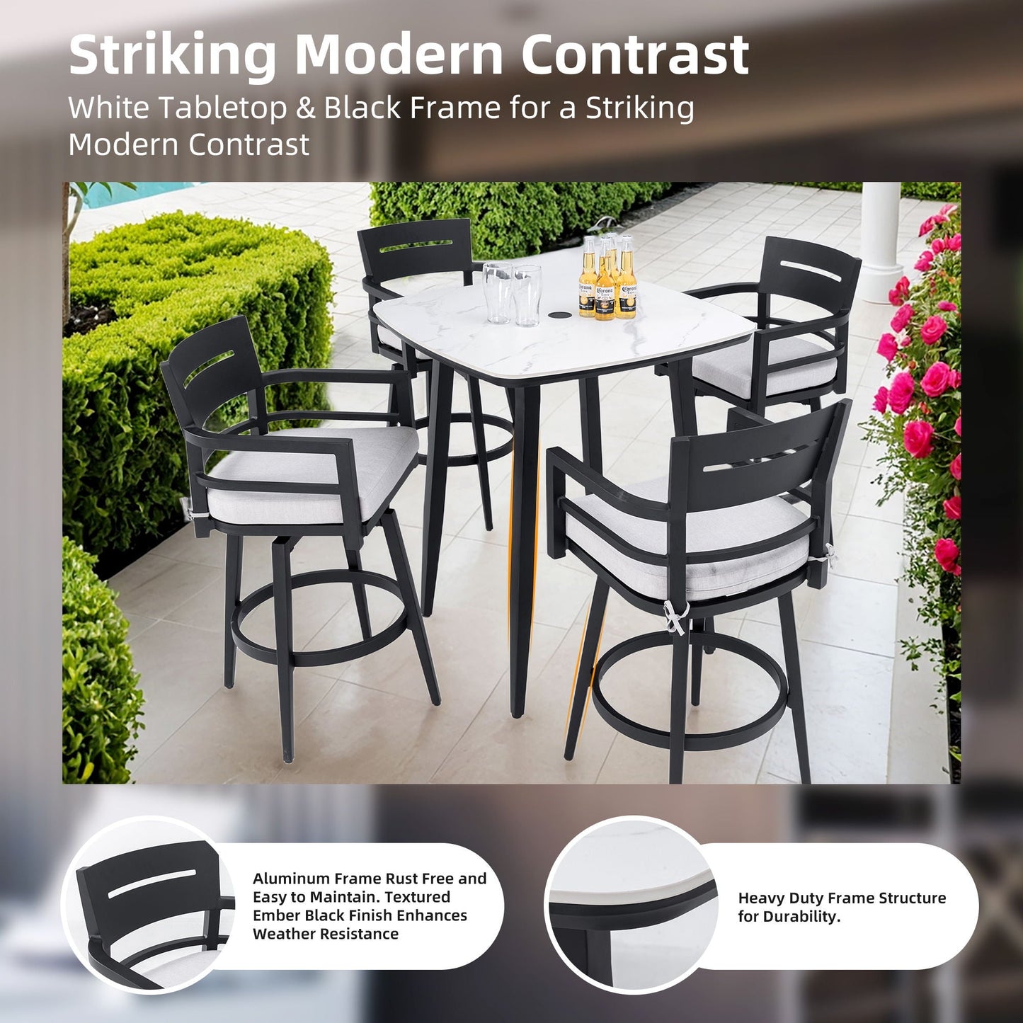 Modern Outdoor Aluminum Patio Bar Set And Stools