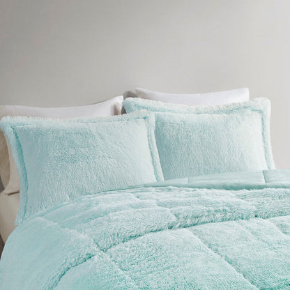 Full/Queen Ombre Shaggy Long Fur Comforter Mini Set by HouseOfZazla with 2 shams in turquoise on Tampa Home & Garden Store