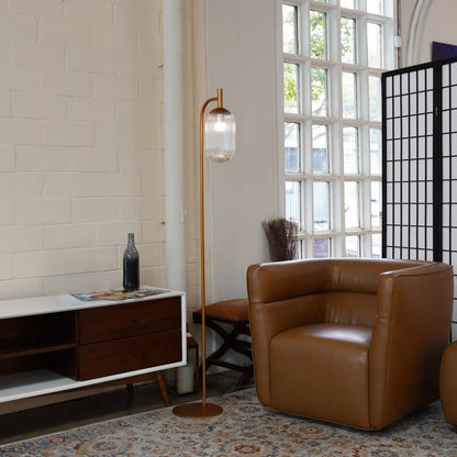 Classic Modern Floor Lamp copper finish with ribbed glass shade by HouseOfZazla on Tampa Home & Garden Store
