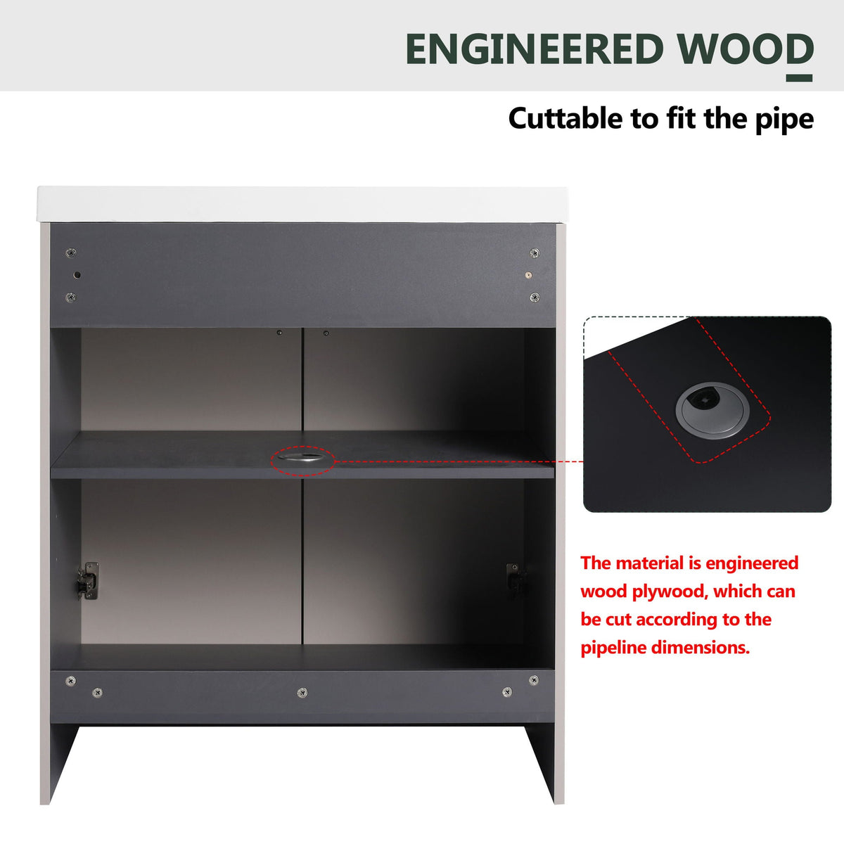 HouseOfZazla freestanding bathroom vanity with white top and dark gray engineered wood base on Tampa Home & Garden Store