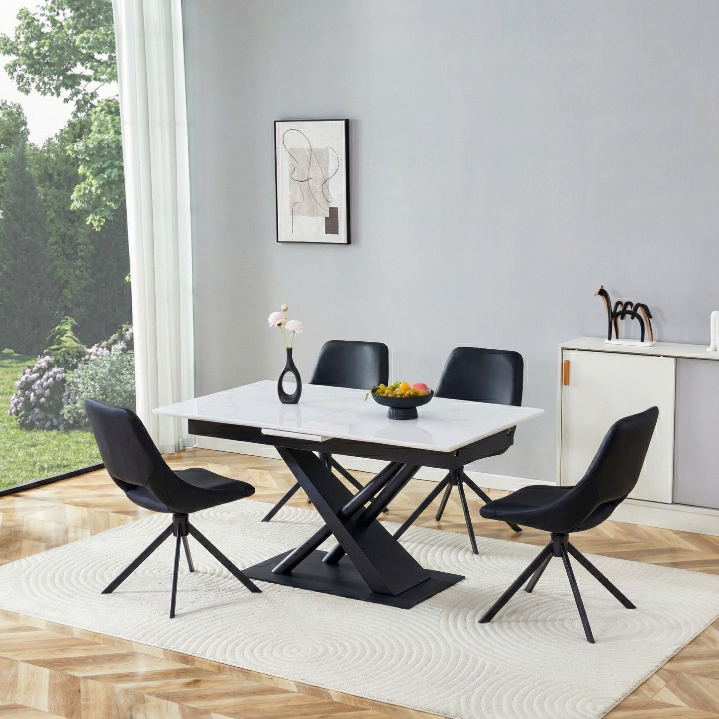Geometric X Frame Dining Table With Marble Top