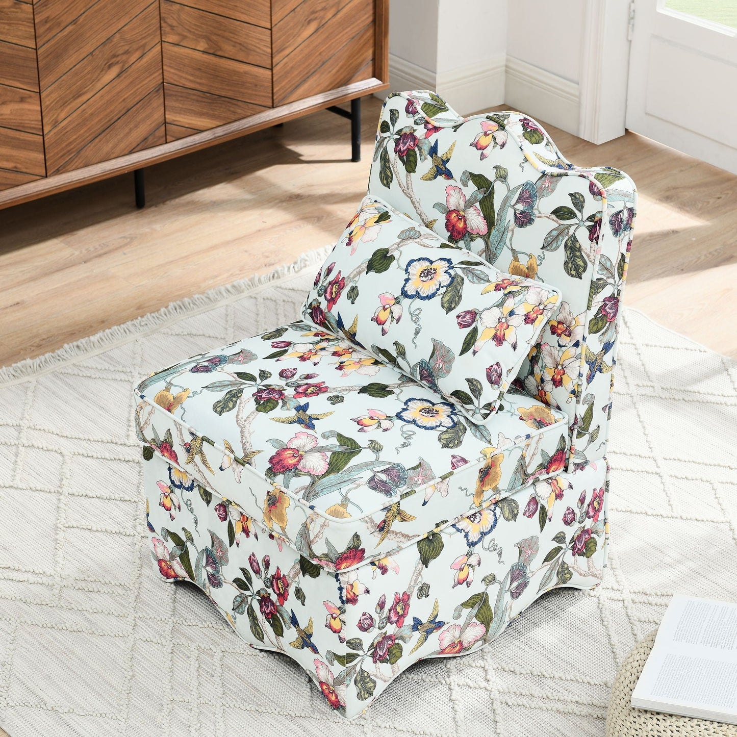 Floral upholstered dining chair with soft cushion and backrest on Tampa Home & Garden Store