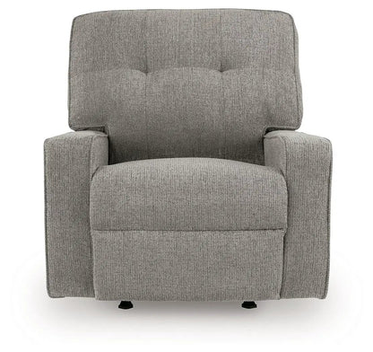 Larimer Rocker Recliner by Unique Piece Furniture in gray textured fabric with tufted back on Tampa Home & Garden Store
