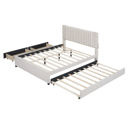 Upholstered Platform Bed With Drawers Headboard