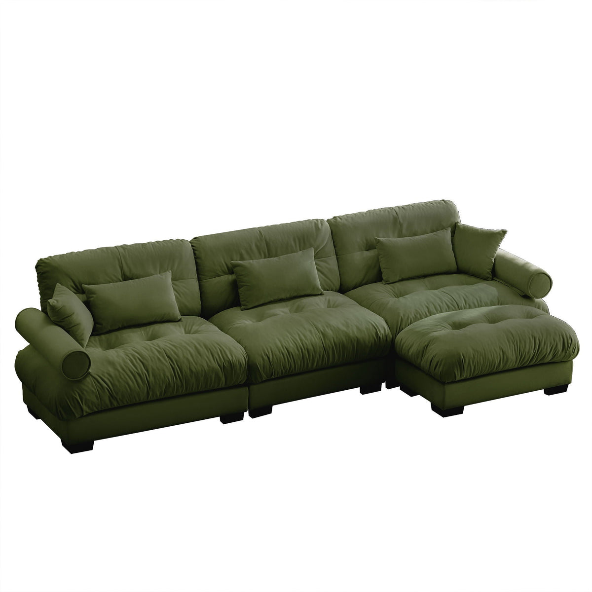HouseOfZazla Super Comfort modular sofa with movable ottoman, olive green fabric, 2pc set on Tampa Home & Garden Store