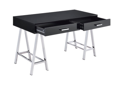 Coleen high gloss black writing desk with 2 drawers and chrome handles HouseOfZazla on Tampa Home & Garden Store
