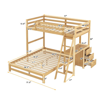 Bunk bed with built-in desk and 3 drawers in natural wood finish HouseOfZazla on Tampa Home & Garden Store