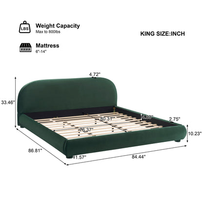 Upholstered bed with curved headboard in green fabric by HouseOfZazla, king size on Tampa Home & Garden Store