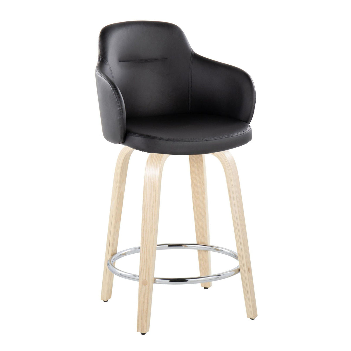 Fixed-height black counter stool with light wood legs and chrome footrest on Tampa Home & Garden Store