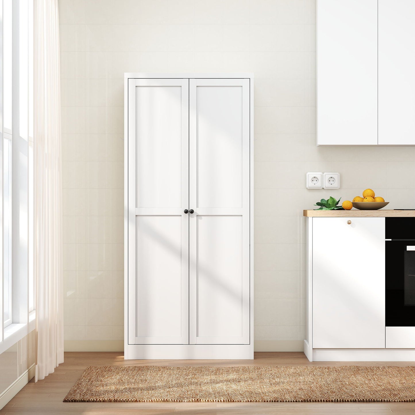 White Metal Pantry Cabinet With Steel Shelves