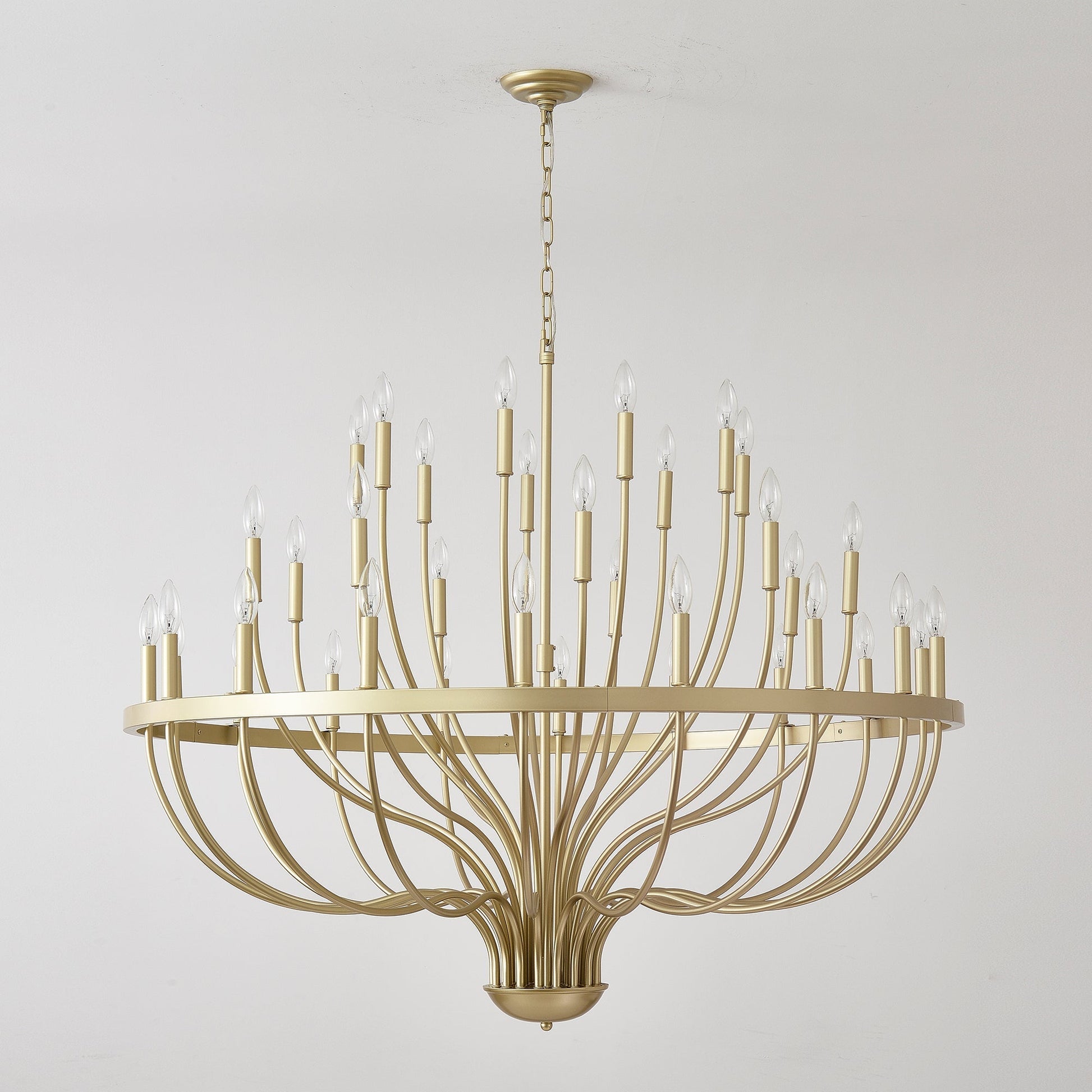 36-Light gold industrial iron chandelier with curved arms and candle bulbs HouseOfZazla on Tampa Home & Garden Store