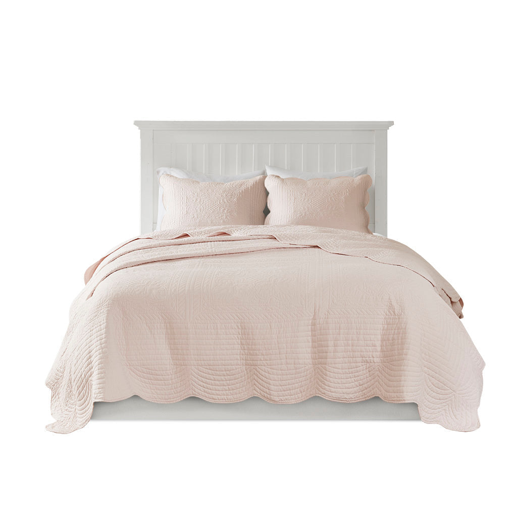 3 Piece Reversible Scalloped Edge Quilt Set Blush King/Cal King by HouseOfZazla on Tampa Home & Garden Store