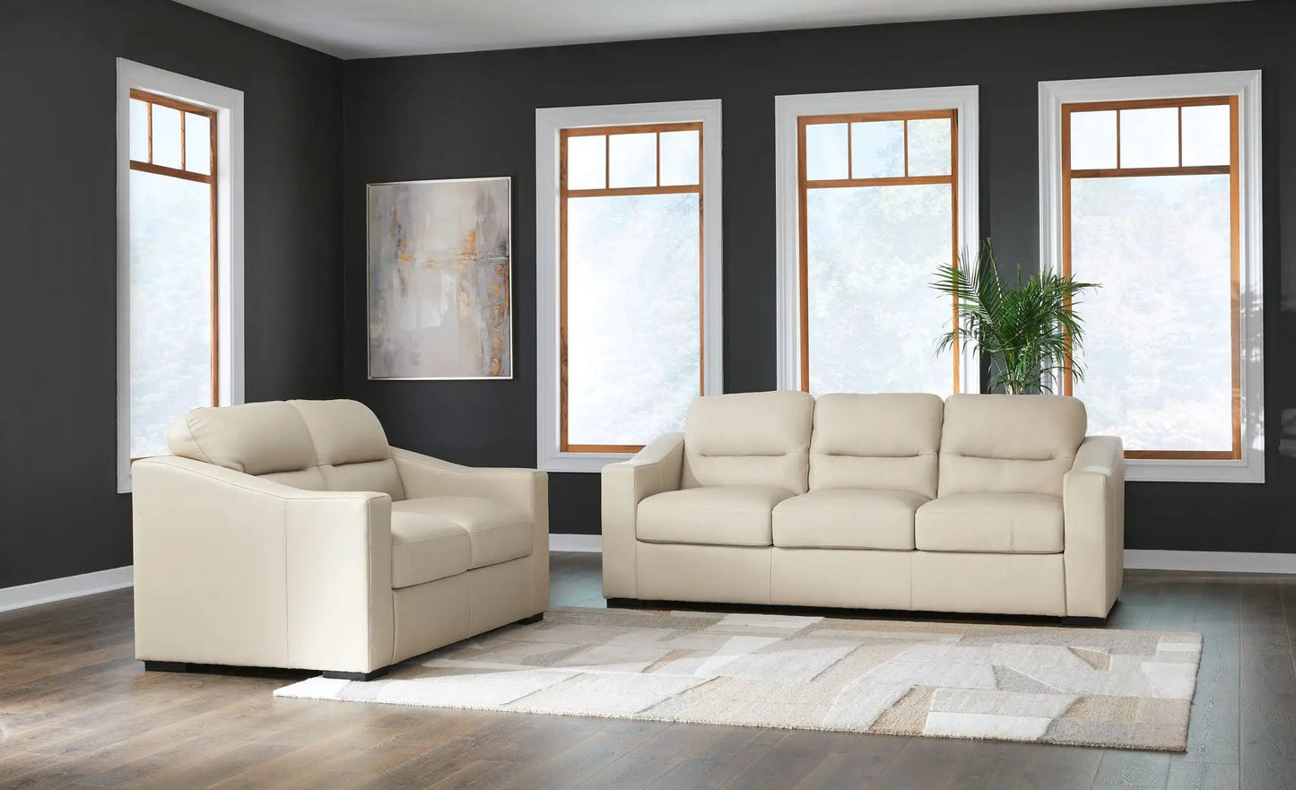 Treasure Trove 2pc almond sofa and loveseat set, stationary, beige upholstery on Tampa Home & Garden Store