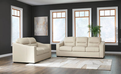 Treasure Trove 2pc almond sofa and loveseat set, stationary, beige upholstery on Tampa Home & Garden Store