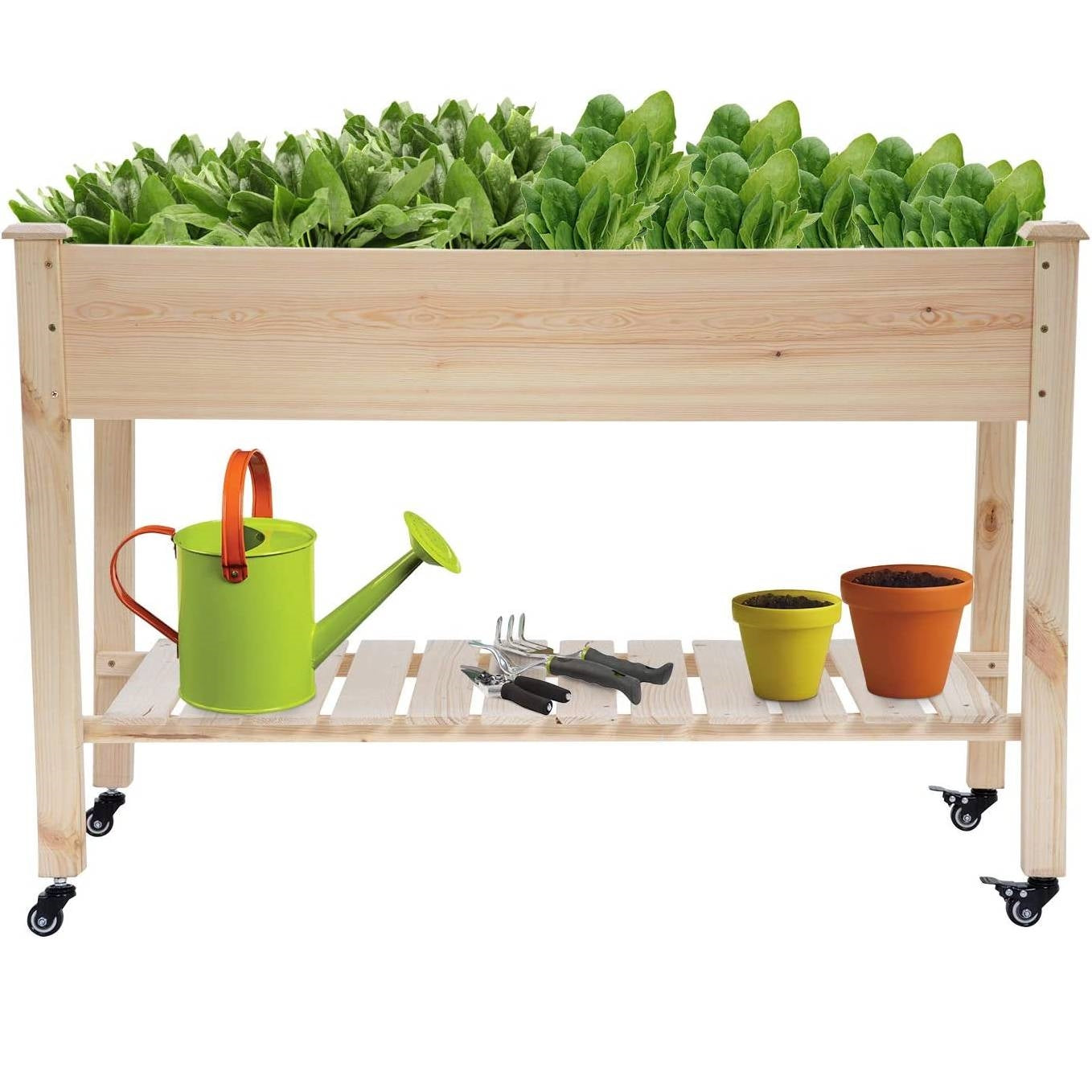 2ft x 4ft Outdoor Solid Fir Wood Raised Garden Bed Planter Box on Locking Wheels - Tampa Home & Garden Store