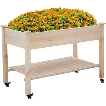 2ft x 4ft Outdoor Solid Fir Wood Raised Garden Bed Planter Box on Locking Wheels - Tampa Home & Garden Store