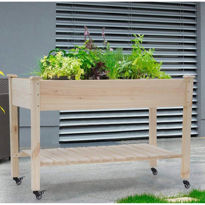 2ft x 4ft Outdoor Solid Fir Wood Raised Garden Bed Planter Box on Locking Wheels - Tampa Home & Garden Store