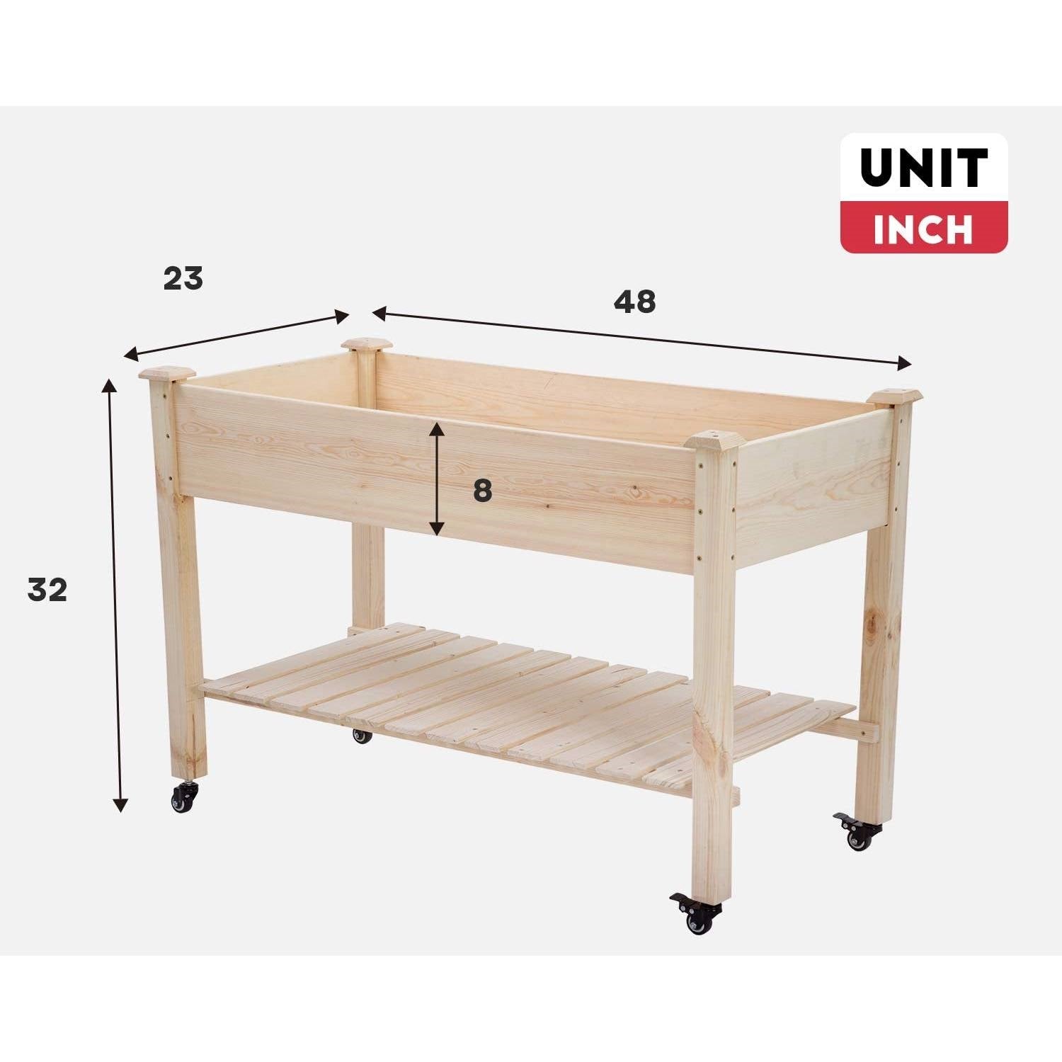 2ft x 4ft Outdoor Solid Fir Wood Raised Garden Bed Planter Box on Locking Wheels - Tampa Home & Garden Store