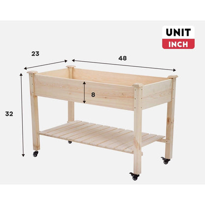 2ft x 4ft Outdoor Solid Fir Wood Raised Garden Bed Planter Box on Locking Wheels - Tampa Home & Garden Store