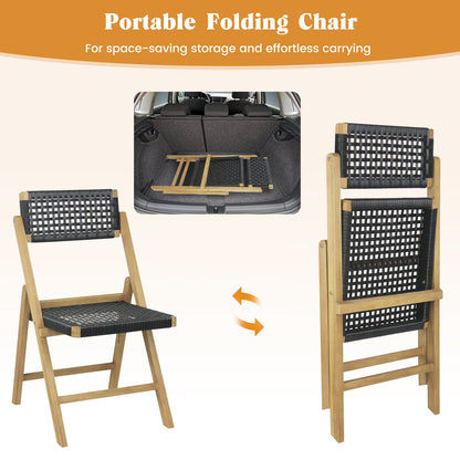 Juego de 2 sillas plegables Sillas de comedor de teca de Indonesia con asiento y respaldo de cuerda tejida