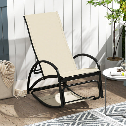 2-in-1 Outdoor Rocking Chair with 4-Position Adjustable Backrest for Patio Porch Poolside-Beige - Tampa Home & Garden Store
