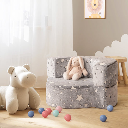 2-in-1 Toddler Chair Glow in the Dark Kids Couch with Cover Convertible Sofa-Gray - Tampa Home & Garden Store