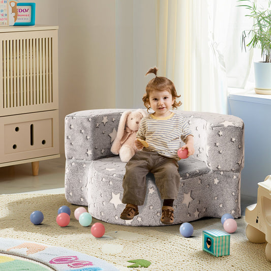 2-in-1 Toddler Chair Glow in the Dark Kids Couch with Cover Convertible Sofa-Gray - Tampa Home & Garden Store