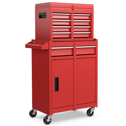 2-in-1 Tool Chest and Cabinet with 5 Sliding Drawers-Black