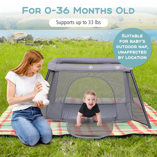 2-in-1 Portable Baby Playpen with Safety Enclosure and Padded Mattress-Dark Gray - Tampa Home & Garden Store