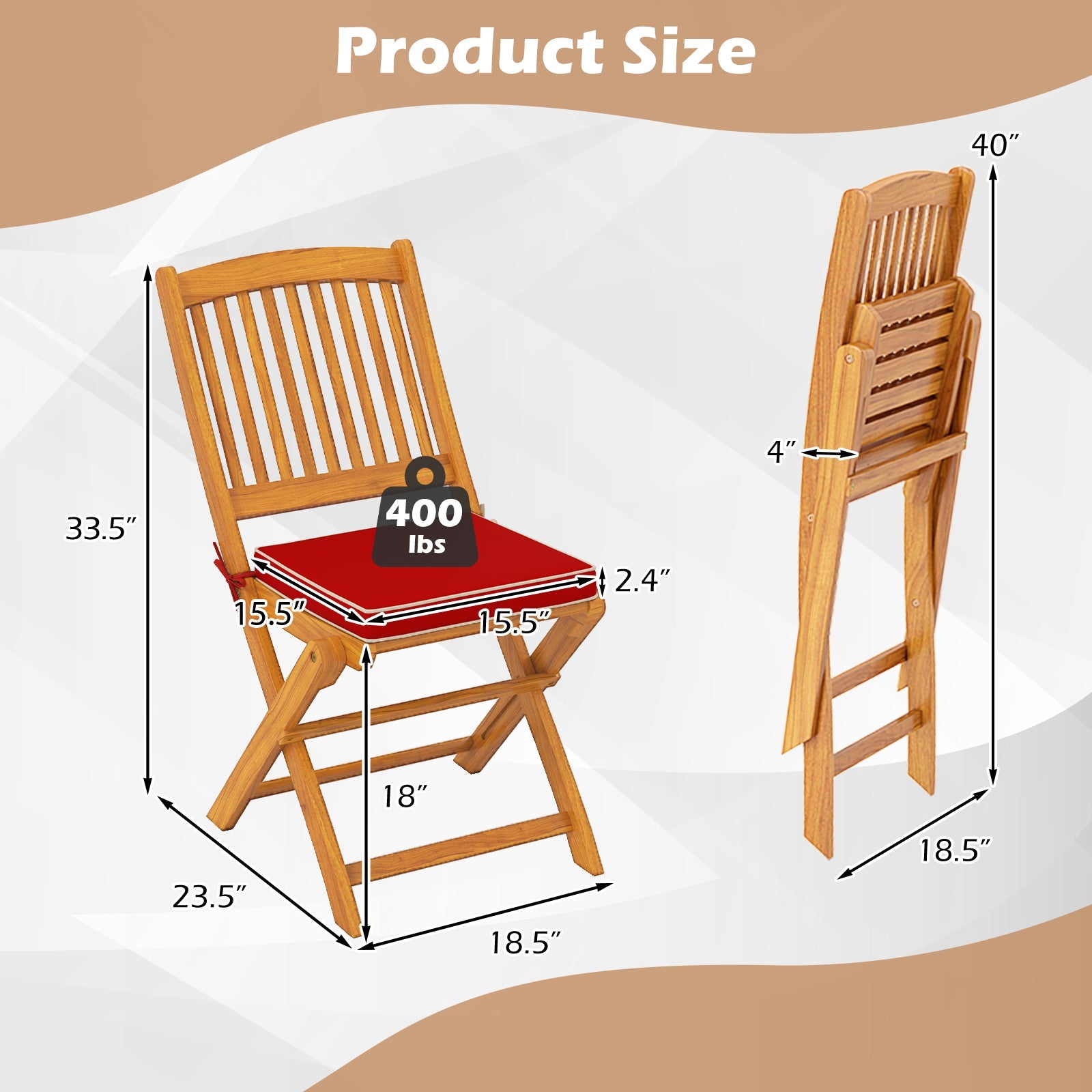 Outdoor Folding Chairs with Seat Cushions Set of 2 - Tampa Home & Garden Store
