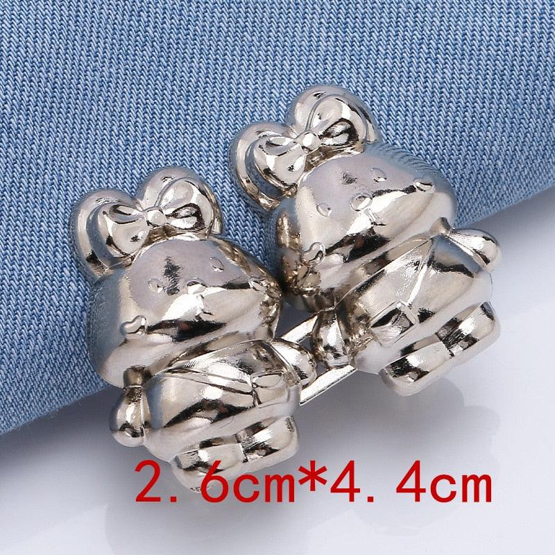 Bear-shaped jean button extenders, 2 pcs silver metal with bows, Stevvex HM11BS334CSS on Tampa Home & Garden Store