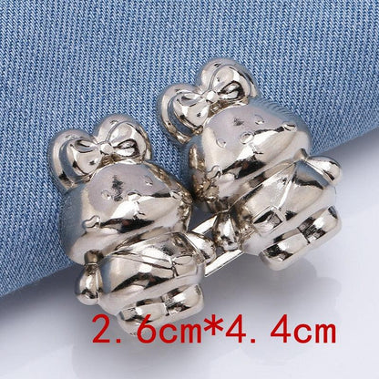 Bear-shaped jean button extenders, 2 pcs silver metal with bows, Stevvex HM11BS334CSS on Tampa Home & Garden Store
