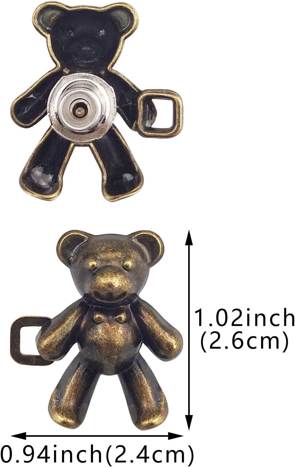 Bear shaped jean button buckle set, 2 pcs, black enamel with gold trim and metal loop on Tampa Home & Garden Store