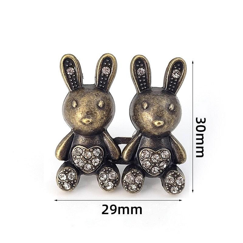 2pcs bear bunny pins with crystal heart embellishments, bronze finish, 30mm tall 29mm wide on Tampa Home & Garden Store