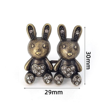 2pcs bear bunny pins with crystal heart embellishments, bronze finish, 30mm tall 29mm wide on Tampa Home & Garden Store