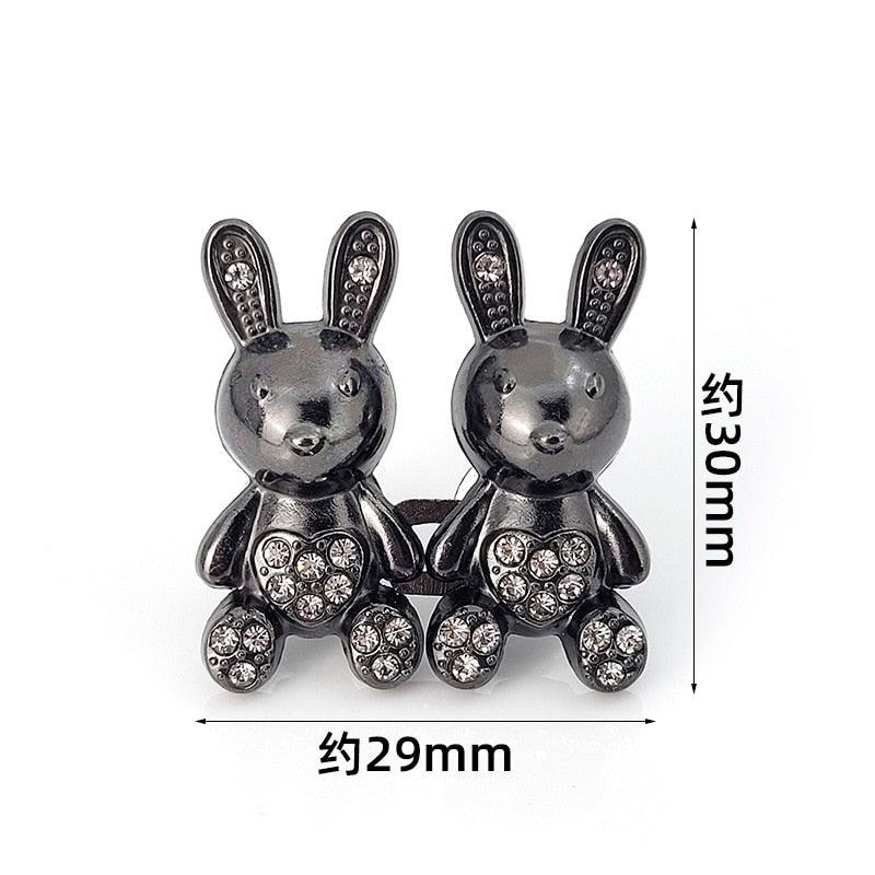 2 bear-shaped rhinestone clips by Stevvex, black metal pins with clear stones on Tampa Home & Garden Store