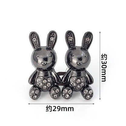 2 bear-shaped rhinestone clips by Stevvex, black metal pins with clear stones on Tampa Home & Garden Store