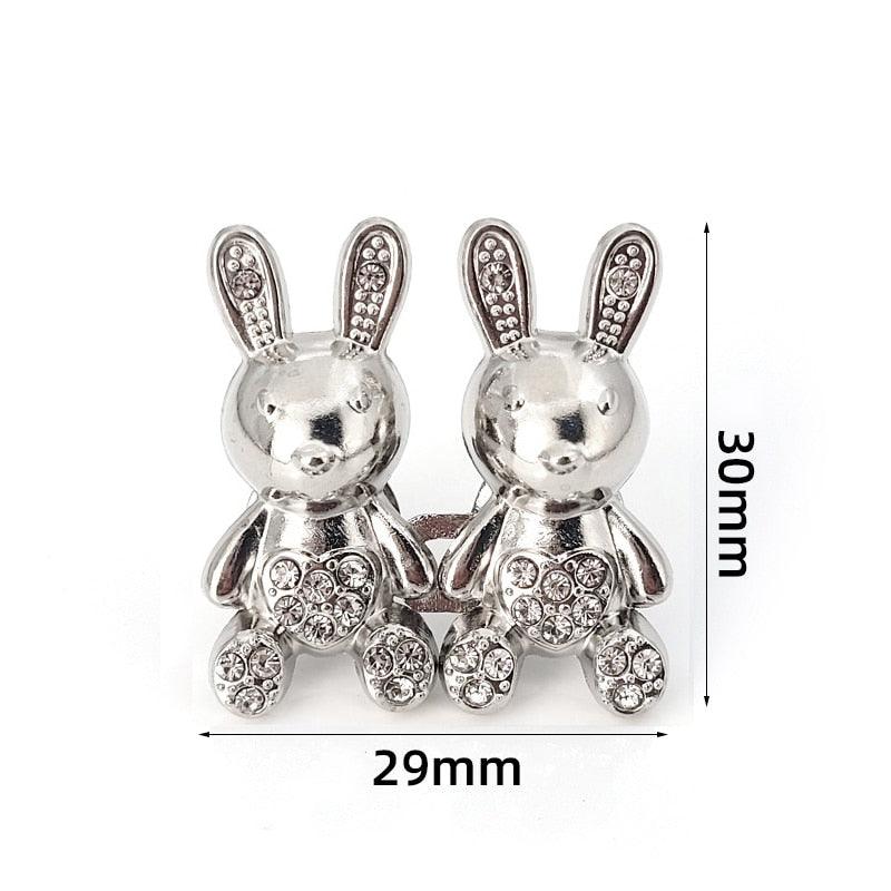 Bear shaped rhinestone metal jeans clips pair, adjustable waist buckles, 2pcs on Tampa Home & Garden Store