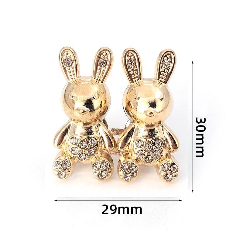 Gold-tone bear shaped charms with rhinestone accents, 2 pcs for jeans waist extenders on Tampa Home & Garden Store