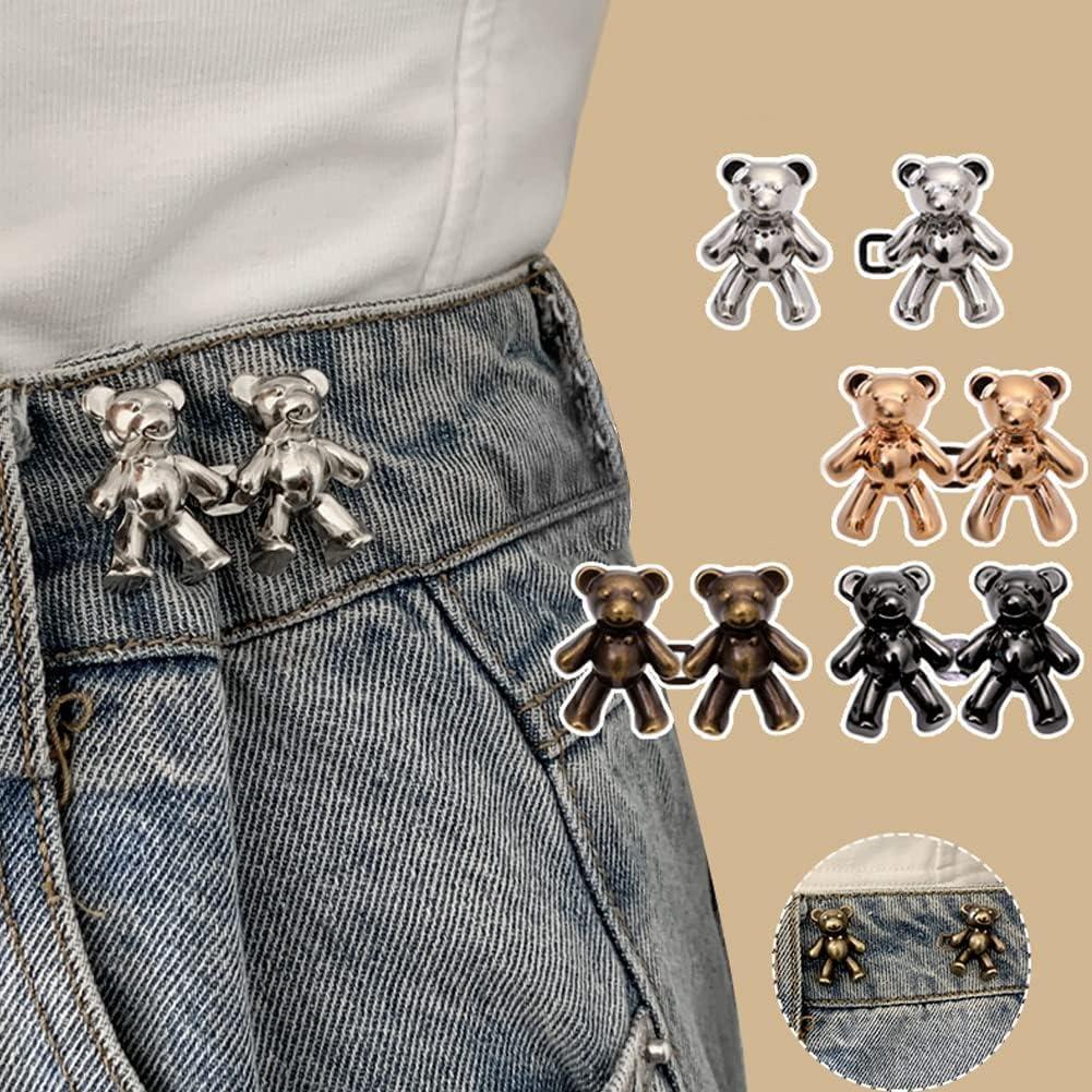 Stevvex bear-shaped jean button waist extenders 2-pack metal teddy snaps silver on denim on Tampa Home & Garden Store