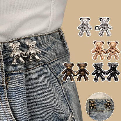 Stevvex bear-shaped jean button waist extenders 2-pack metal teddy snaps silver on denim on Tampa Home & Garden Store