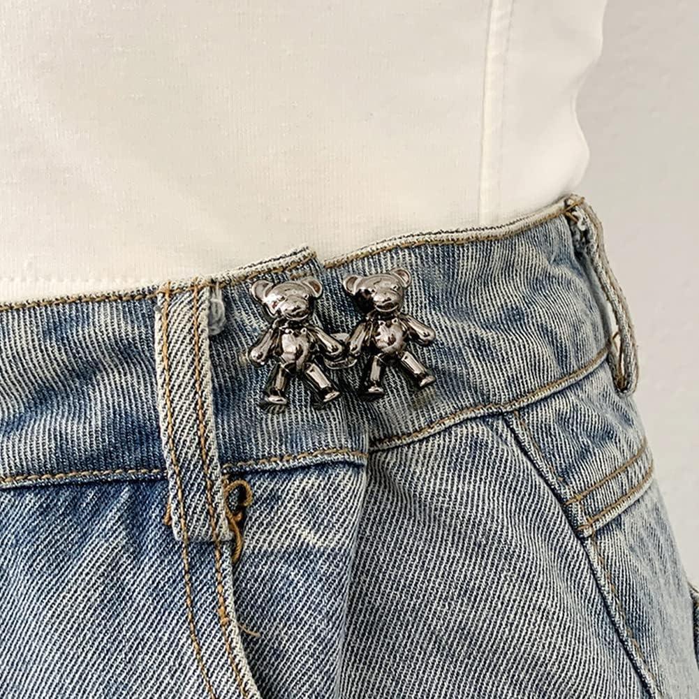 2-piece bear-shaped metal jean button buckles on blue denim jeans on Tampa Home & Garden Store