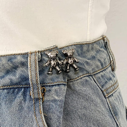2-piece bear-shaped metal jean button buckles on blue denim jeans on Tampa Home & Garden Store