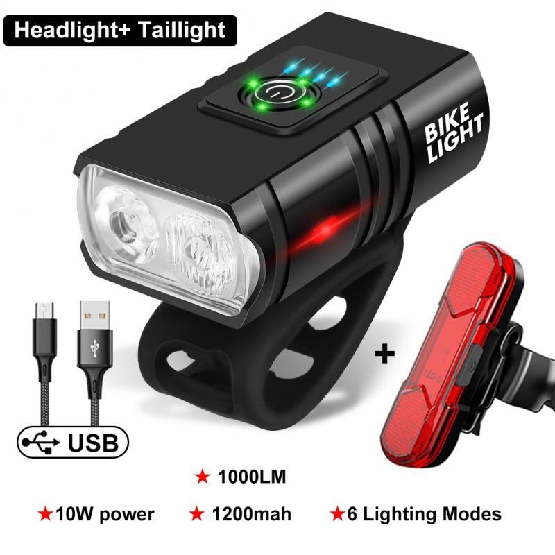 Stevvex 2pc LED bike lights front headlight and red rear taillight USB rechargeable 1000LM on Tampa Home & Garden Store