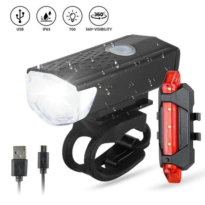 Stevvex 2pc USB rechargeable bike lights front/rear bike lights black front red rear on Tampa Home & Garden Store