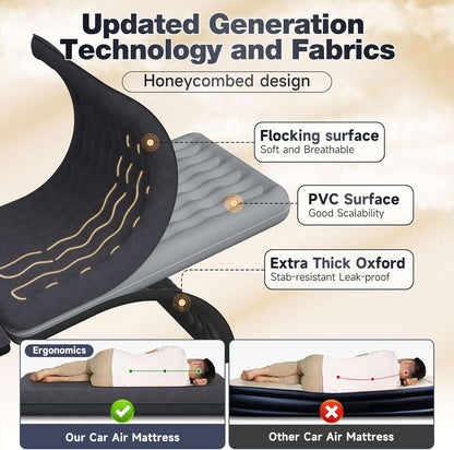 Backseat air mattress for SUV/Truck, 24'' wide, black with flocking surface and Oxford fabric on Tampa Home & Garden Store