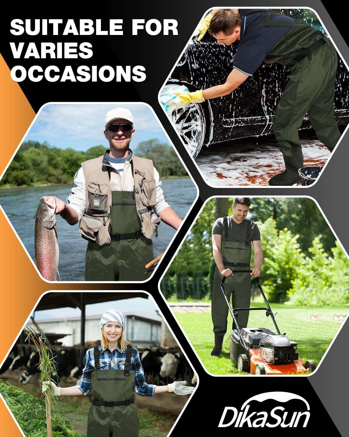 Dikasun Chest Waders with Boots in dark green bootfoot waders for men and women on Tampa Home & Garden Store