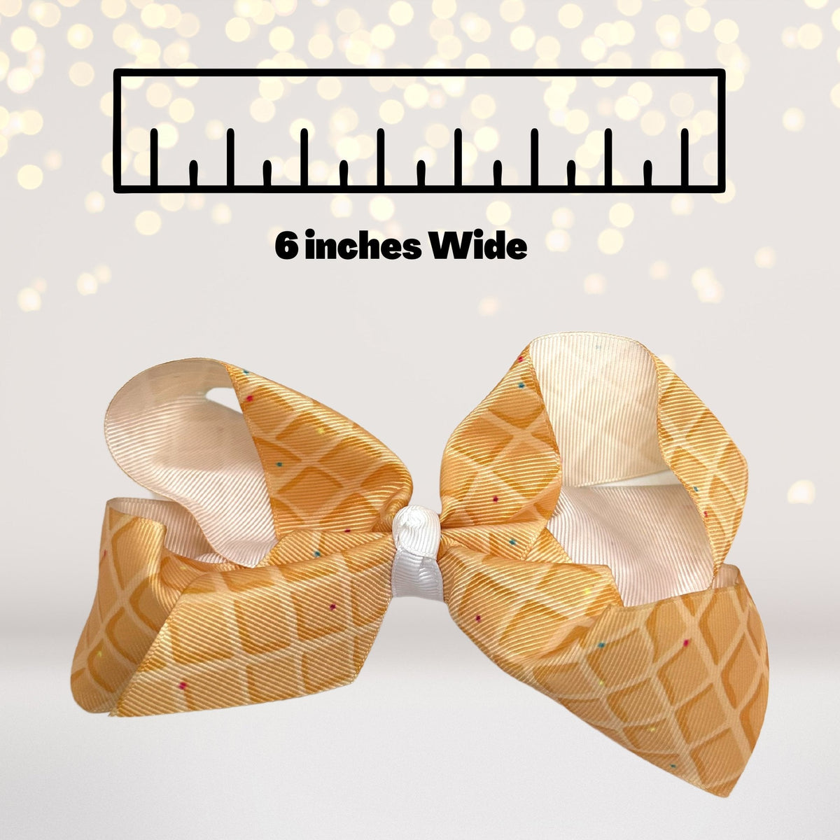 Ice Cream Cone Hair Bow 6in waffle cone peach satin with center bead, three bows on Tampa Home & Garden Store
