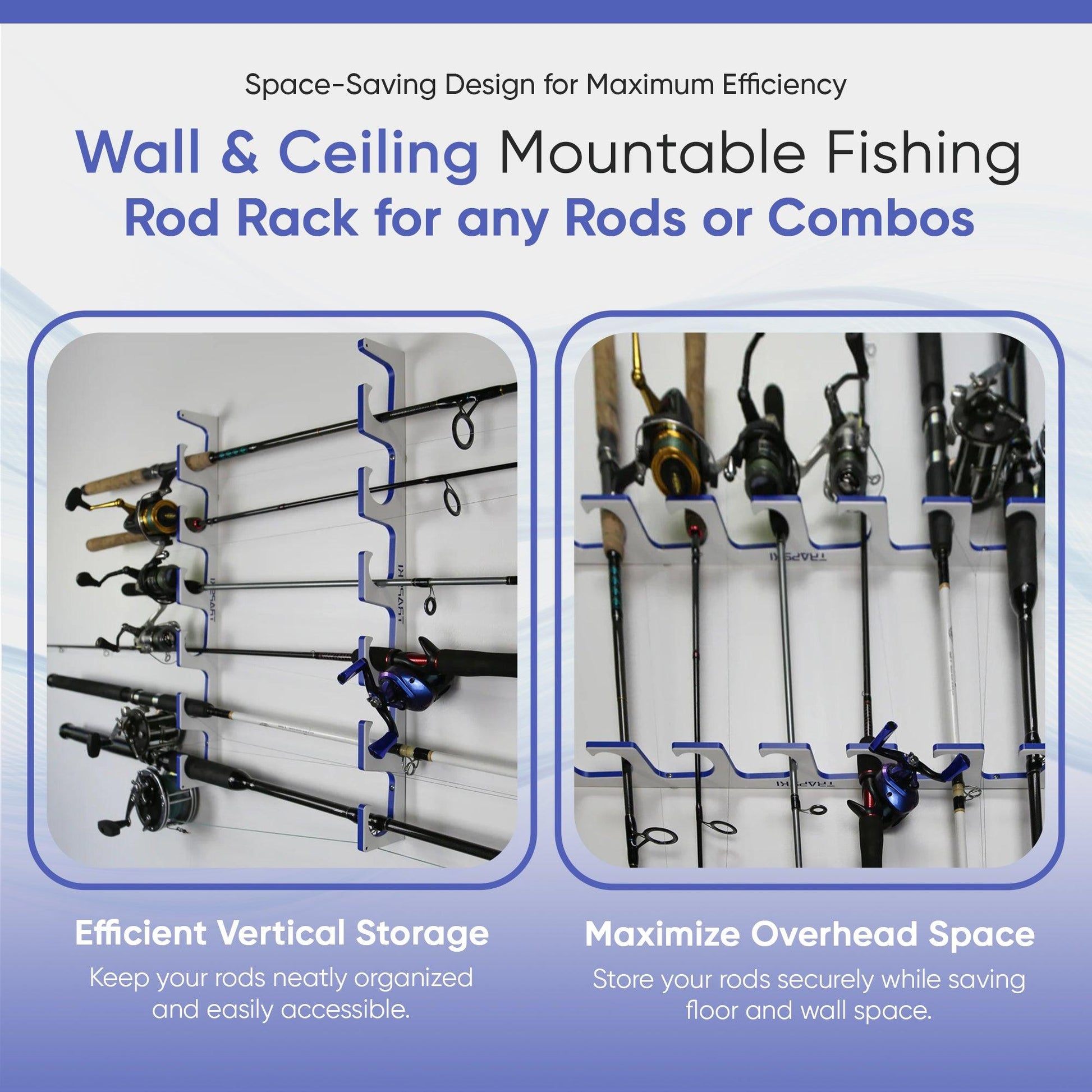 3, 4, 6+ Fishing Rod Racks Wall or Ceiling Mount Fishing Pole Storage Rack - Tampa Home & Garden Store