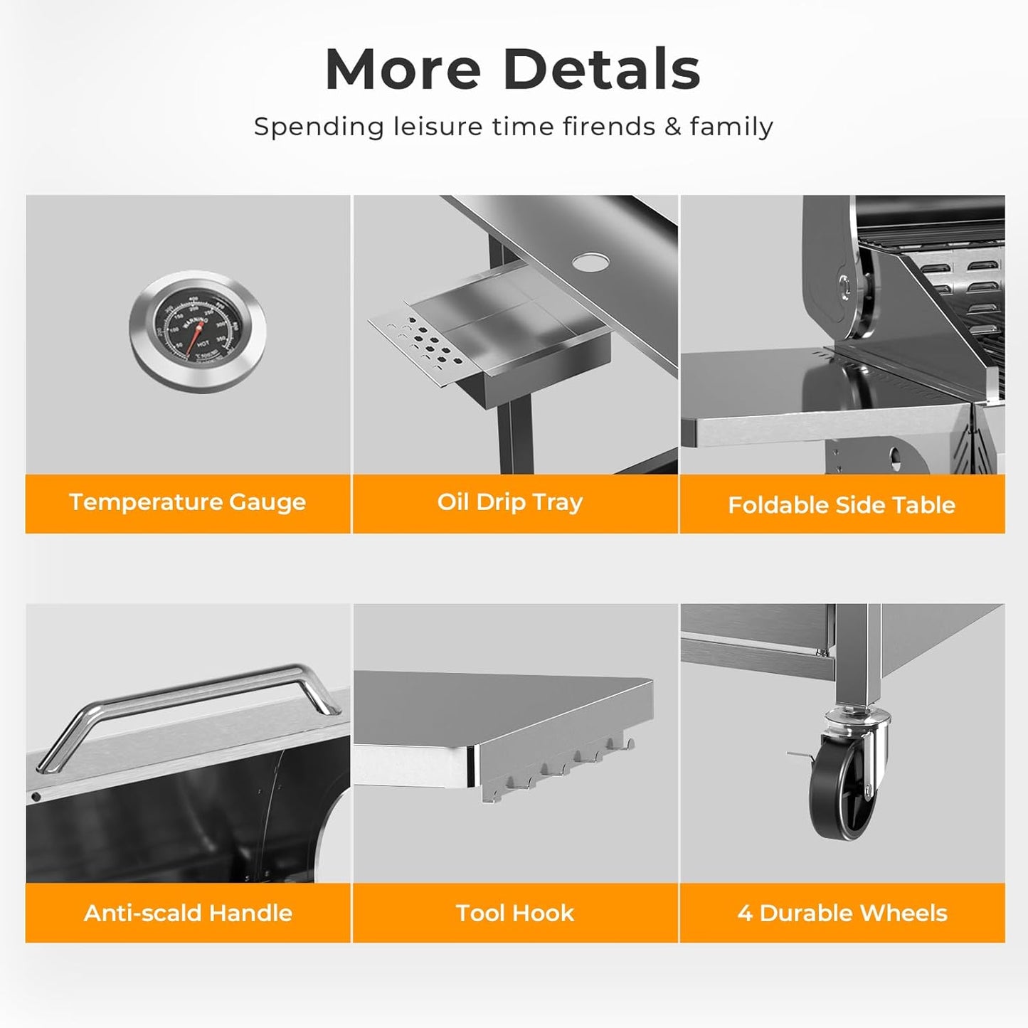 Parrillas de gas propano de 3 y 4 quemadores con quemadores laterales para cocinar al aire libre, barbacoas, patios y campamentos. 